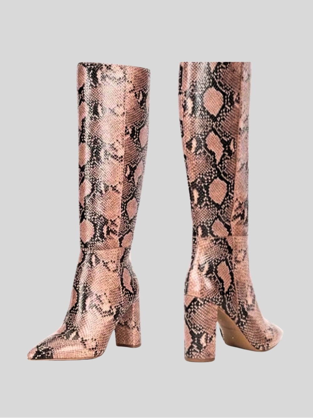 Gianni Bini Pink Brown Snake-Print Knee-High Stiletto Boots - Picture 2 of 5